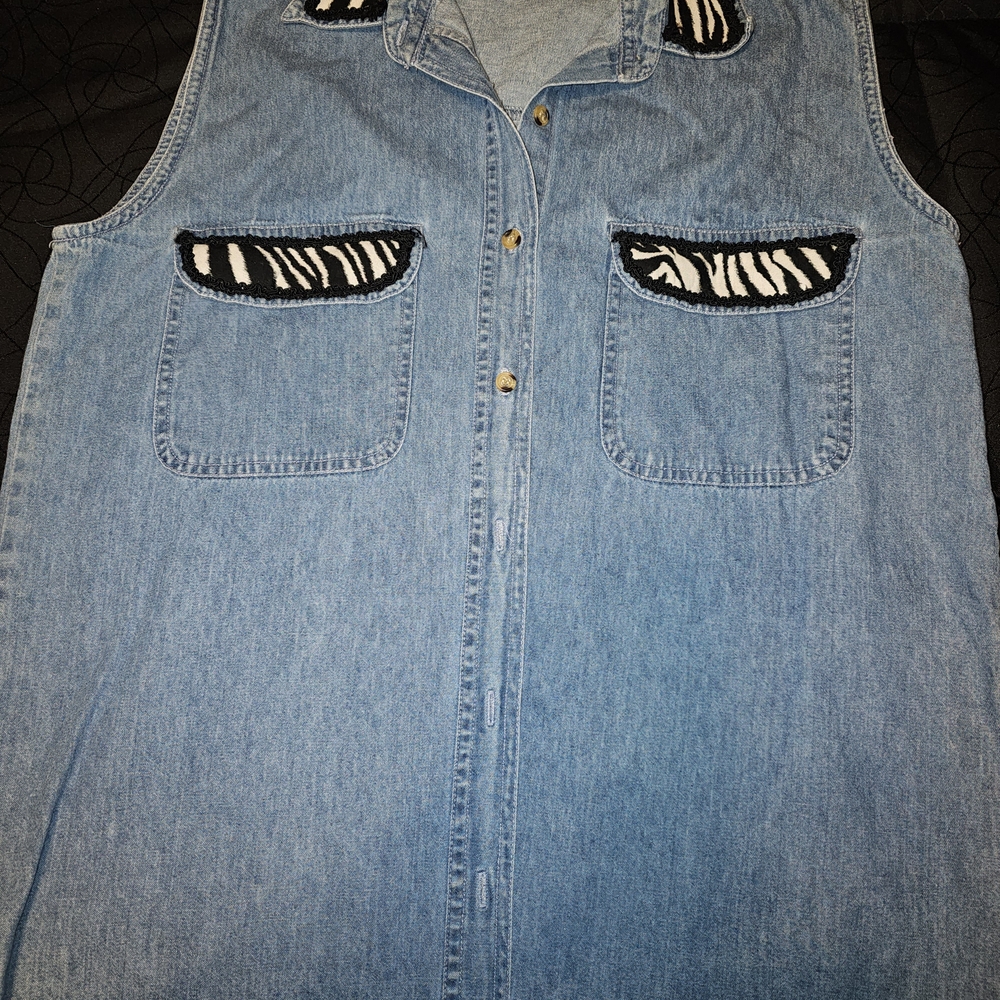 Denim Sleeveless Top with Zebra Print Accents